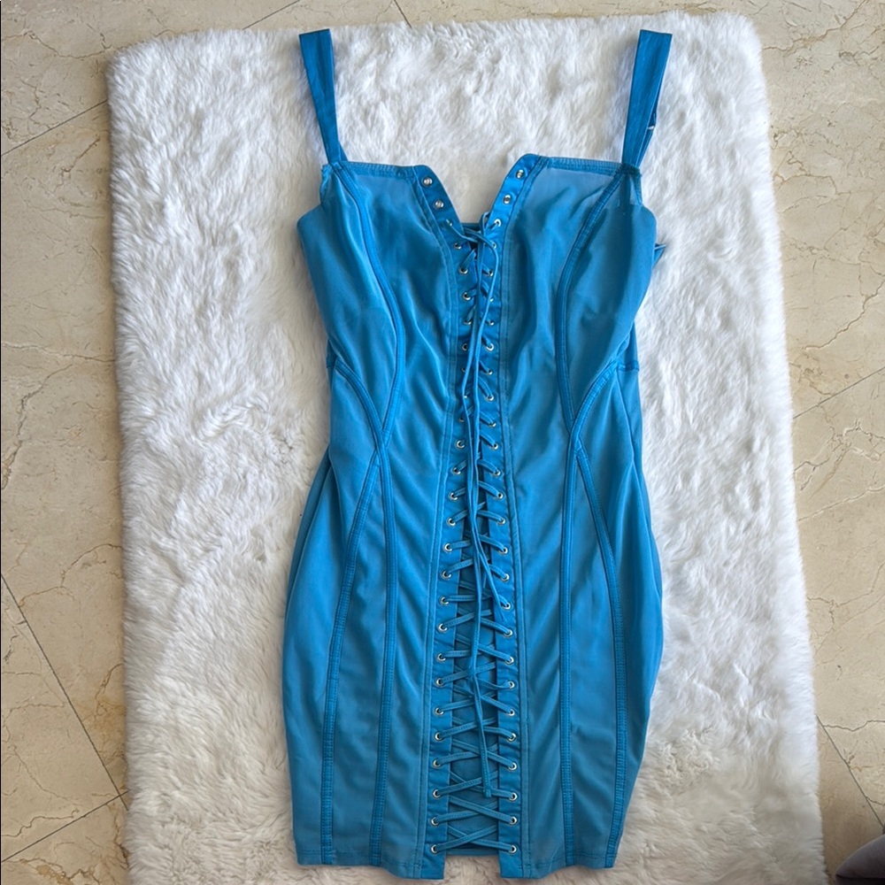 Blue Lace-Up Women's Dress